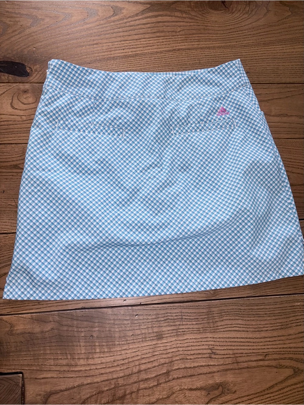 ADIDAS Checked Side Zip Tennis Golf Skort Raw Hem Undershorts Blue Size 4 - Picture 2 of 4